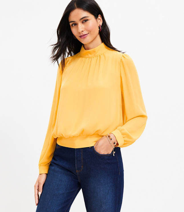 Cutout Back Mock Neck Blouse