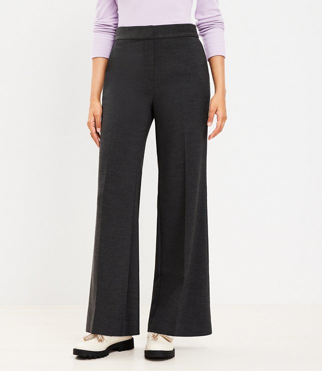 Curvy Petite Wide Leg Trousers in Heathered Doubleface