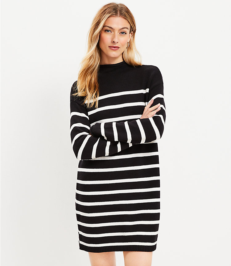 Petite Striped Drop Shoulder Mock Neck Sweater Dress image number 0