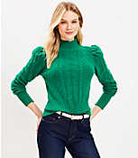 Puff Sleeve Turtleneck Cable Sweater carousel Product Image 1
