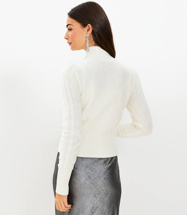 Puff Sleeve Turtleneck Cable Sweater