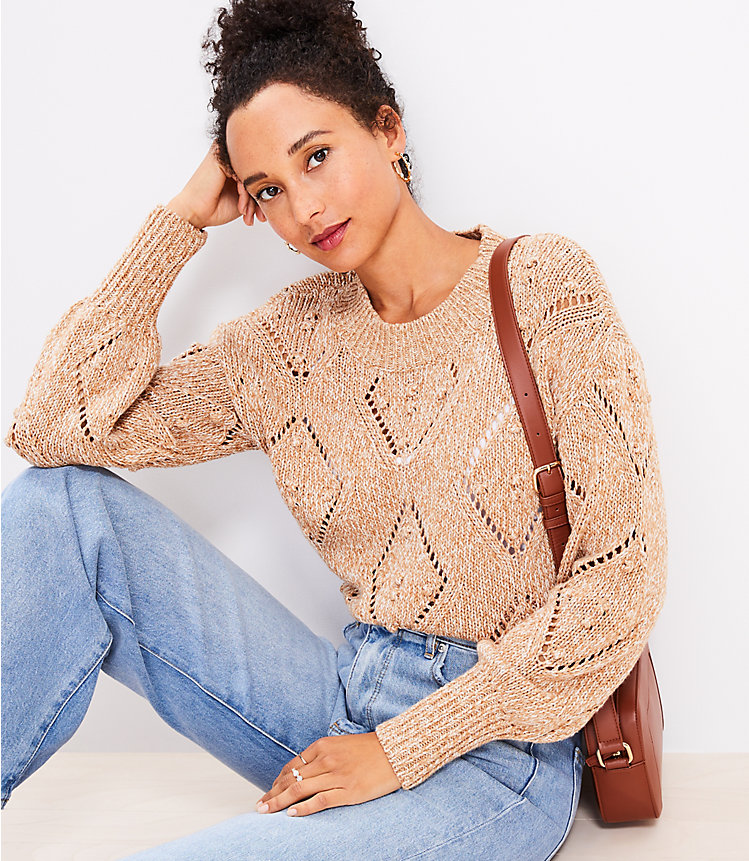 Marled Geo Pointelle Bobble Sweater image number 1