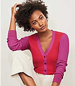 Colorblock Ribbed V-Neck Cardigan carousel Product Image 1