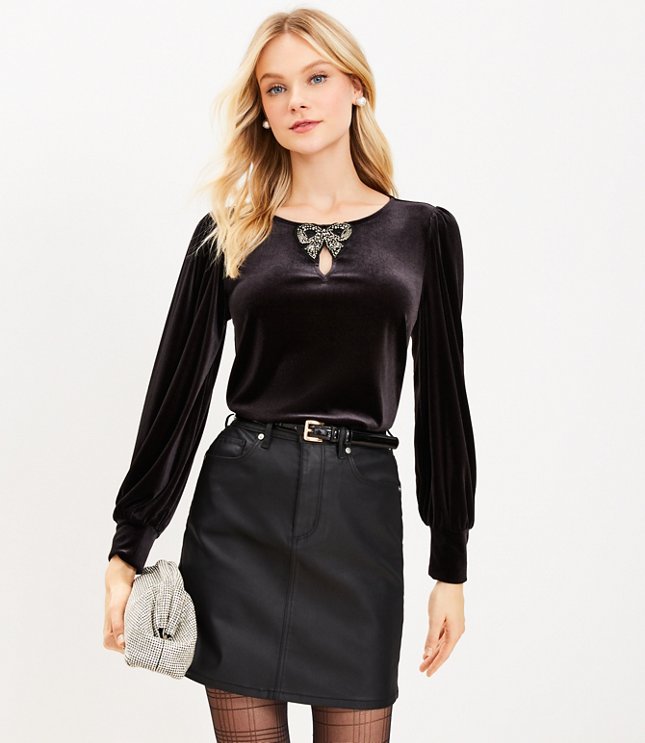 Coated Denim Skirt in Black
