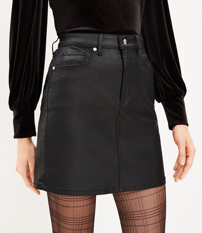 Coated Denim Skirt in Black