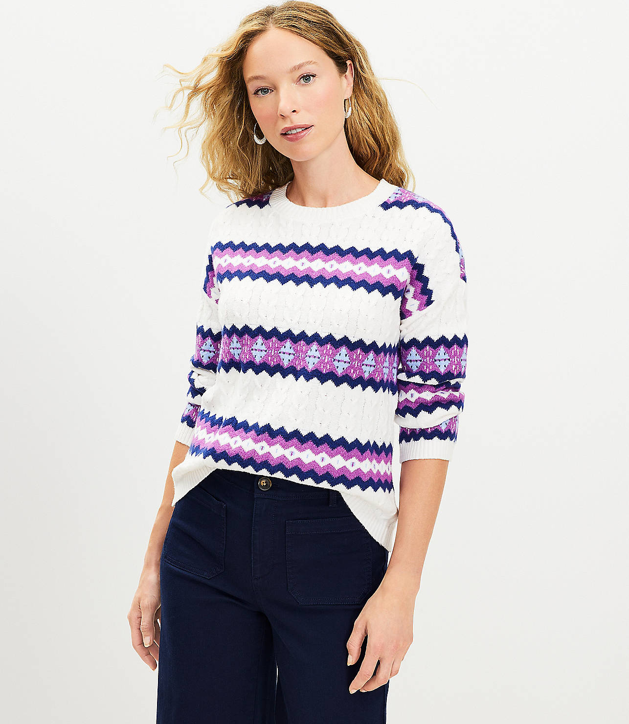 Fair Isle Stripe Textured Sweater