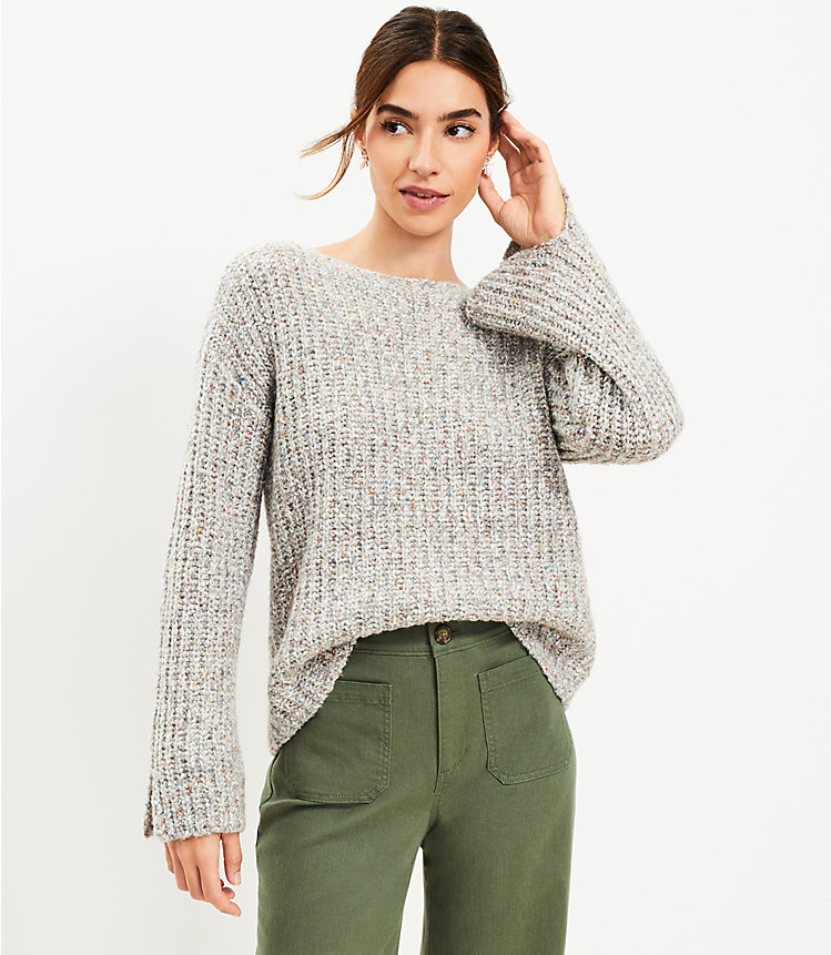 Textured Wide Sleeve Boatneck Sweater image number null