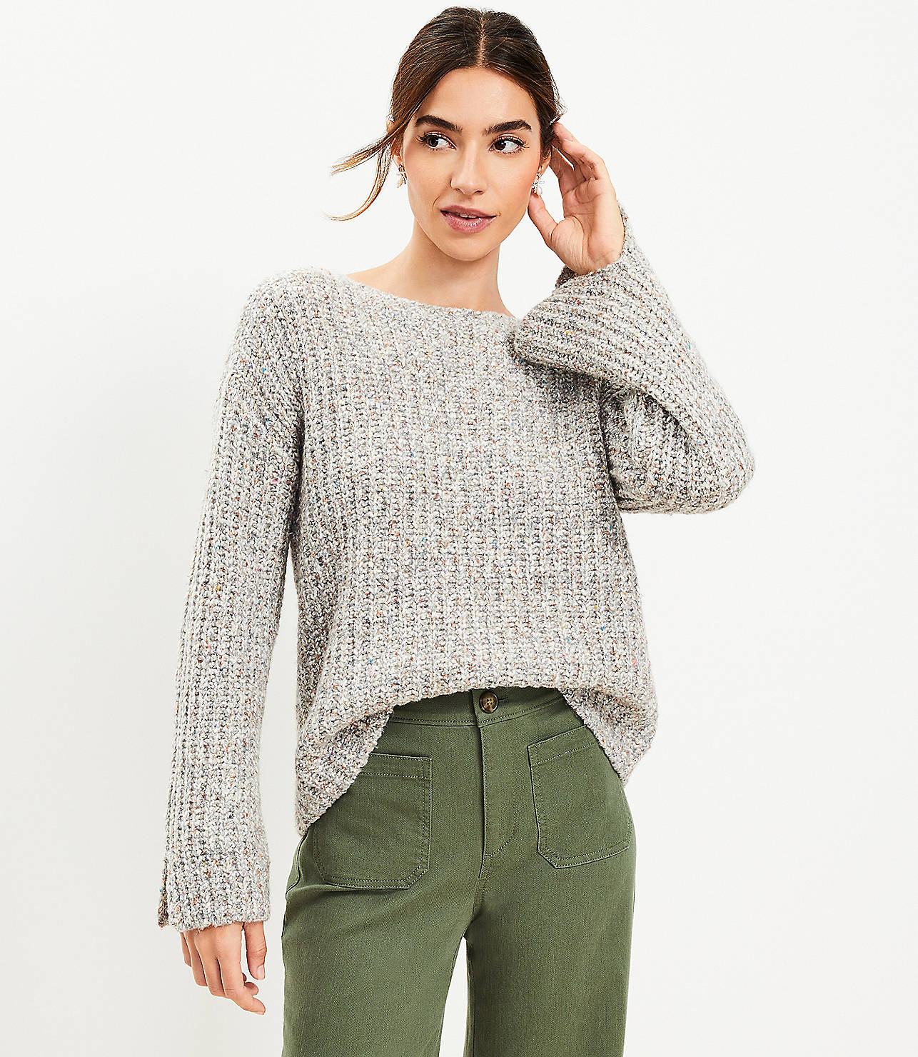Textured Wide Sleeve Boatneck Sweater