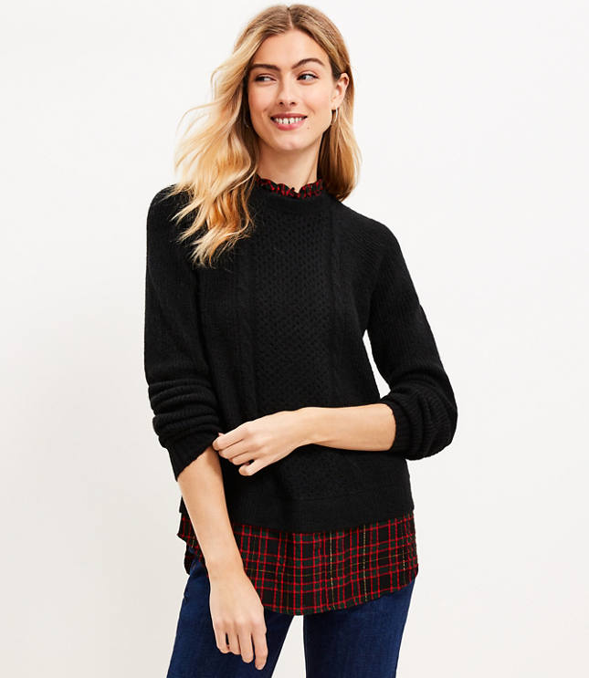 Plaid Henley Mixed Media Top