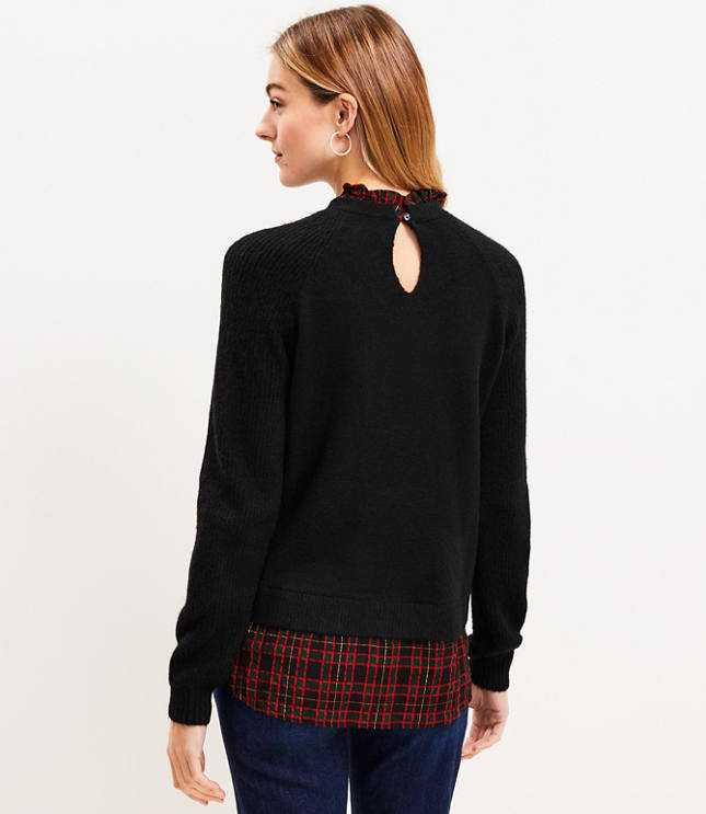 Plaid Layered Mixed Media Cable Sweater