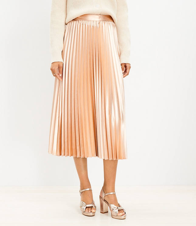 Metallic Pleated Midi Skirt