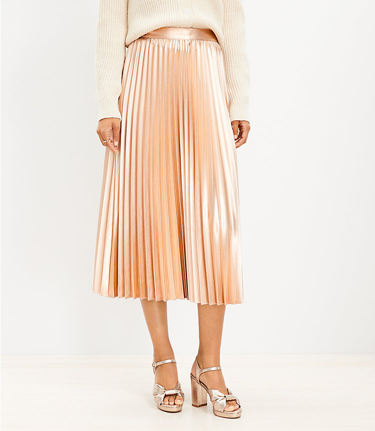 Metallic Pleated Midi Skirt image number 1