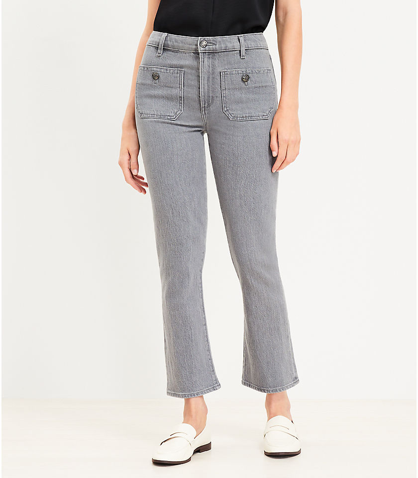 Curvy Patch Pocket High Rise Kick Crop Jeans in Grey