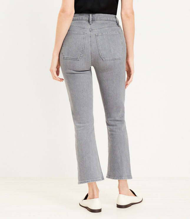 Curvy Patch Pocket High Rise Kick Crop Jeans in Grey