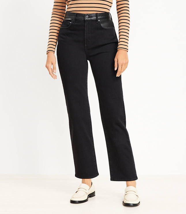 Warehouse One Women's High Rise Faux Leather Straight Crop Pant