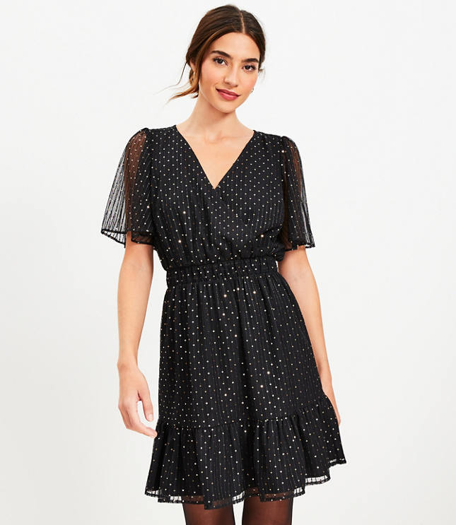 Petite Dot Jacquard Mock Neck Shift Dress