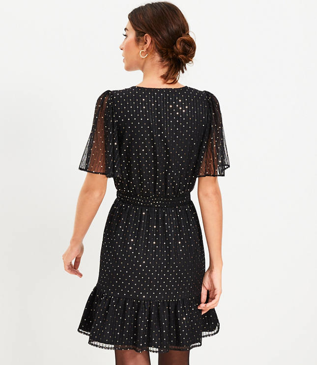 Sequin Mesh Flounce Wrap Dress