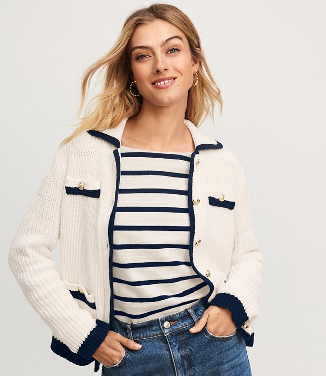 Tipped Ribbed Sweater Jacket