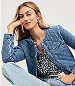 Quilted Denim Jacket in Mid Indigo Wash carousel Product Image 1