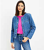 Quilted Denim Jacket in Mid Indigo Wash carousel Product Image 2