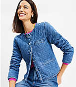 Quilted Denim Jacket in Mid Indigo Wash carousel Product Image 3