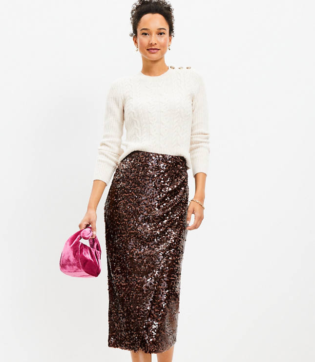 Petite Sequin Wrap Midi Skirt