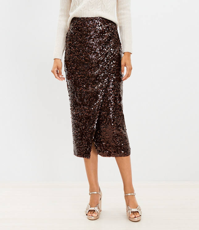 Petite Sequin Wrap Midi Skirt