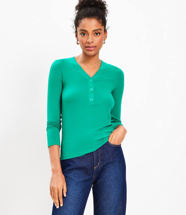 Ribbed V-Neck Henley Top