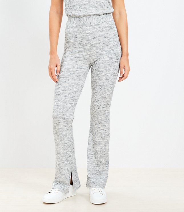 Grey Knitted Ribbed Flare Pants