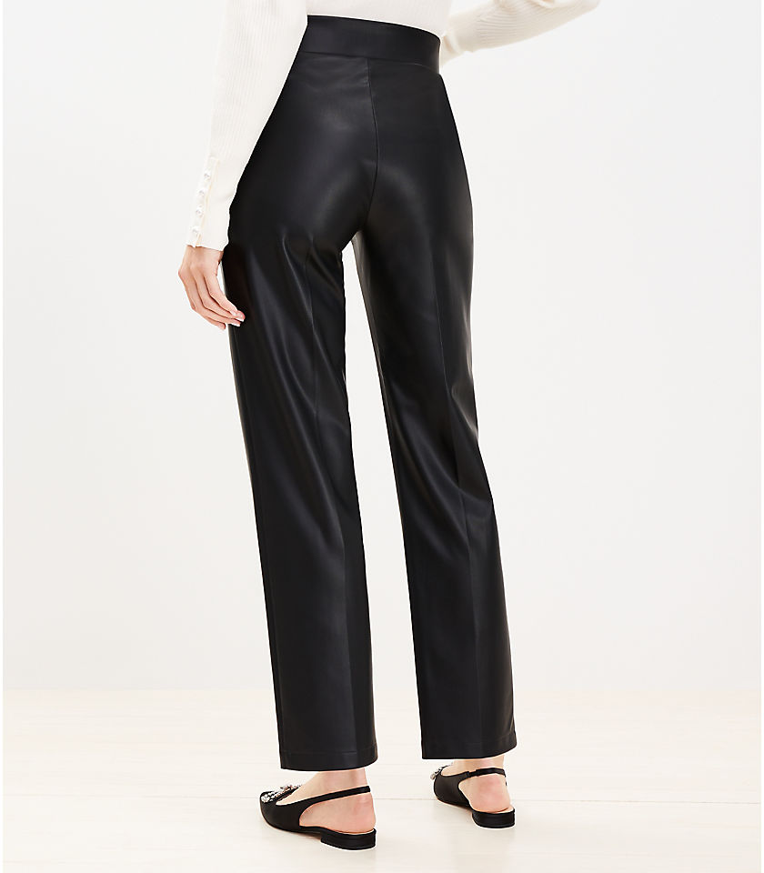 Petite Pull On Straight Pants in Faux Leather