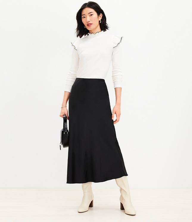 Black satin clearance midi skirt petite