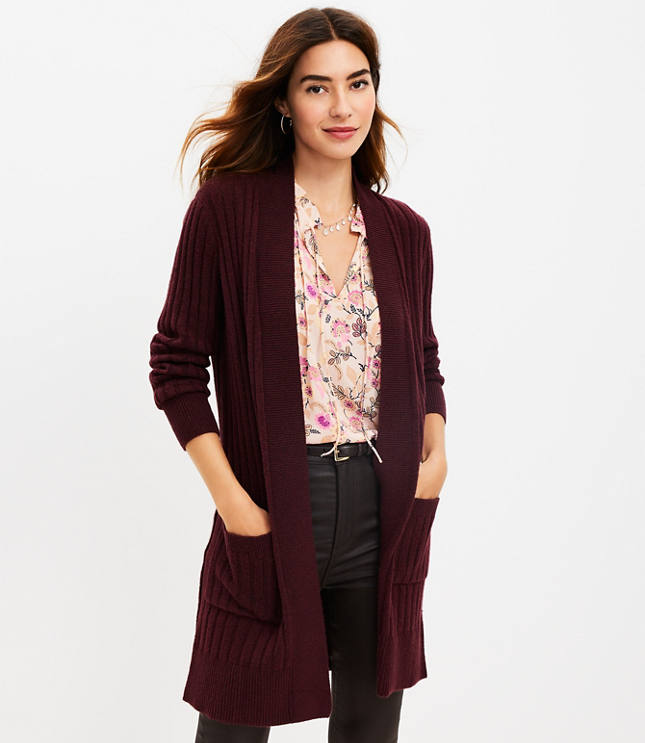 Loft Petite Ribbed Relaxed Open Sweater Blazer