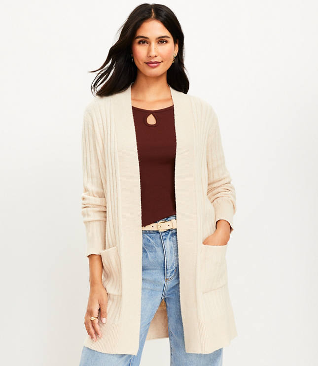 Ribbed Pocket Open Cardigan