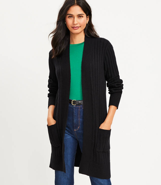 Ribbed Pocket Open Cardigan