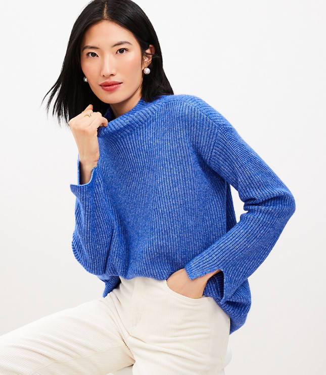 3/4 Sleeve Boxy Mock Neck Sweater