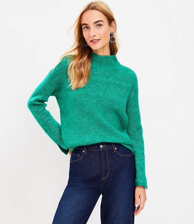 Wonderful Warmth Teal Green Marled Knit Mock Neck Sweater