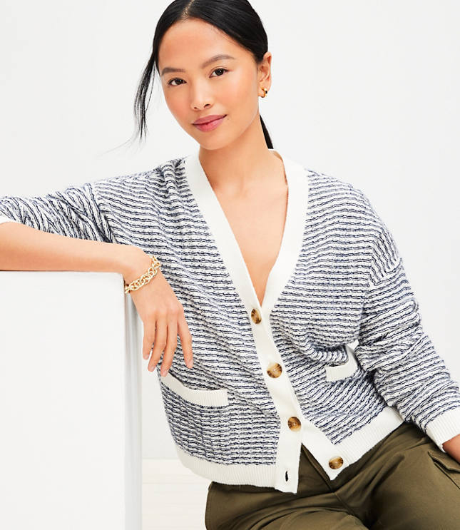 Striped Modern V-Neck Pocket Cardigan