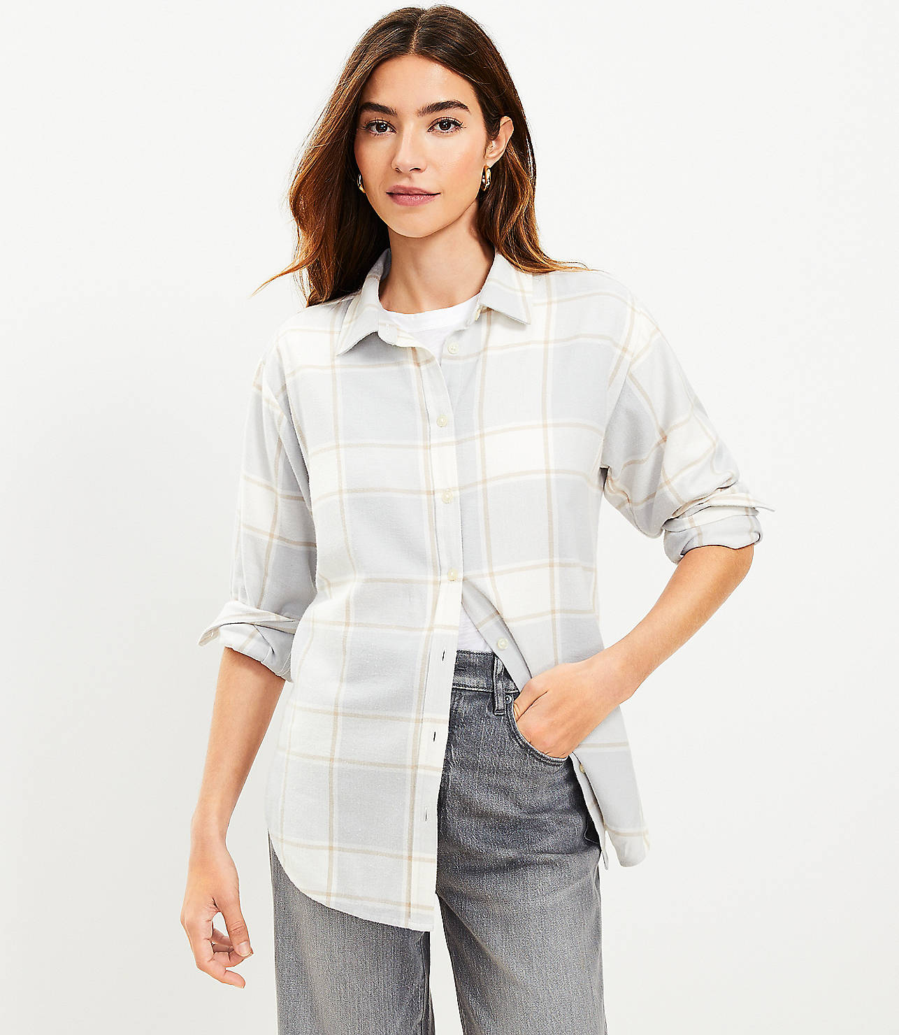 Petite Plaid Flannel Tunic Shirt