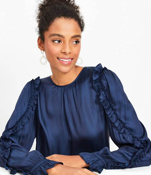 Navy ruffle cheap sleeve top