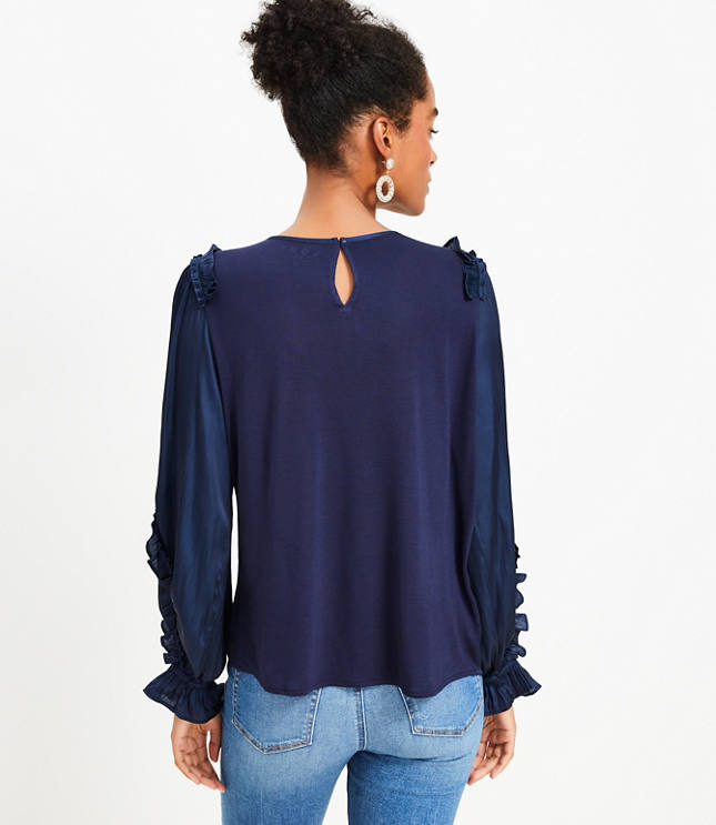 Mixed Media Ruffle Sleeve Top