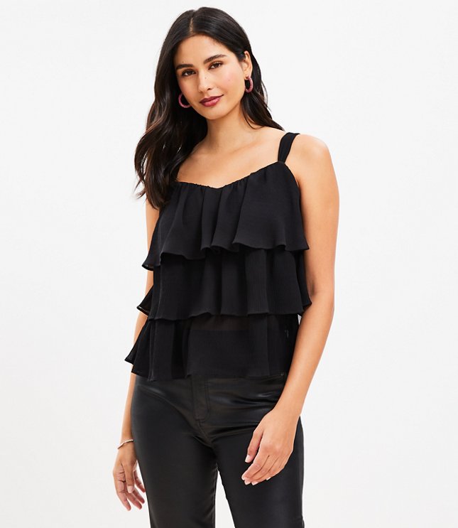 Petite Pleated Tiered Ruffle Cami