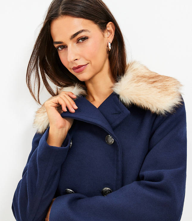 Faux Fur Collar Doublecloth Jacket