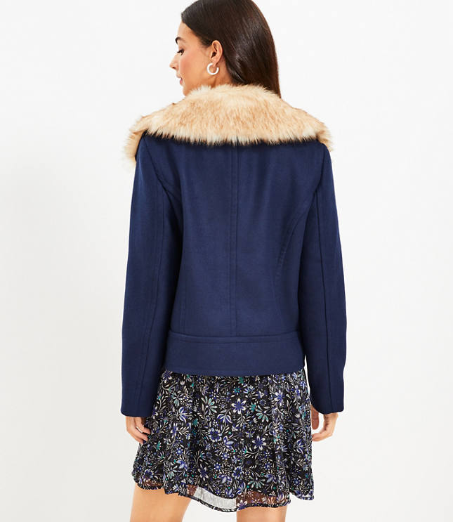 Faux Fur Collar Doublecloth Jacket