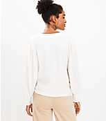 Petite Textured Cozy Puff Sleeve V-Neck Top carousel Product Image 3