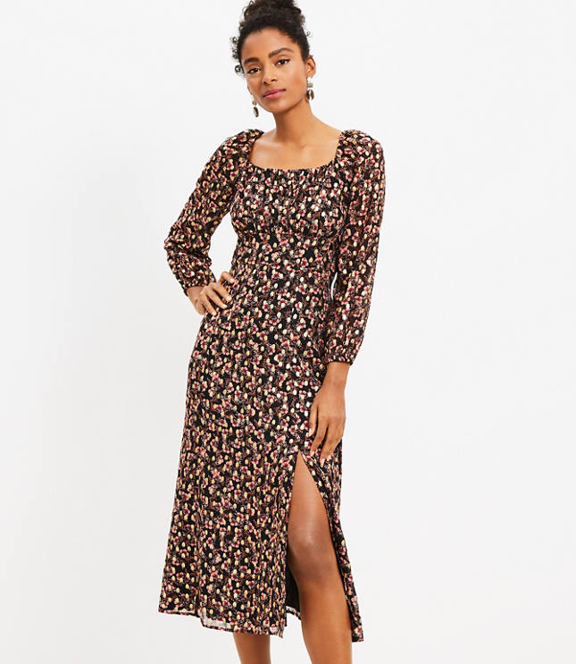 Shimmer Dot Square Neck Midi Dress