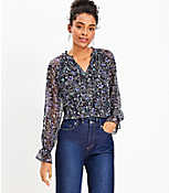 Petite Shimmer Floral Ruffle Tie Neck Blouse carousel Product Image 1
