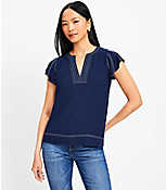 Stitched Flutter Sleeve Split Neck Top carousel Product Image 1