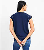 Stitched Flutter Sleeve Split Neck Top carousel Product Image 3