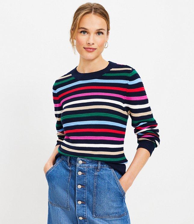 Petite Stripe Textured Stitch Sweater