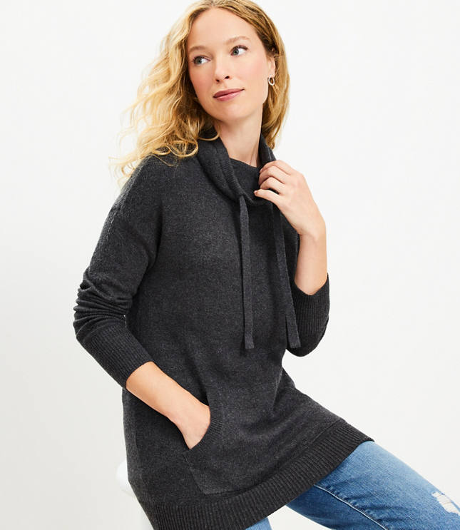 Pocket Cowl Neck Tunic Sweater